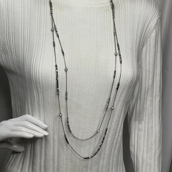 Chico's necklace signed costume jewelry silver tone multi strand simple beaded - Picture 11 of 16
